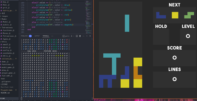 Feature grid colored in the terminal while comparing it to the game rendering.